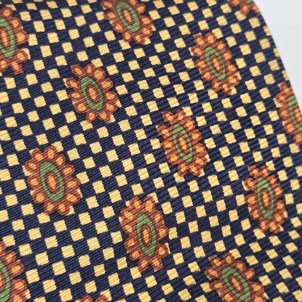 Paul Smith Collection Tie Mens Navy Orange Silk Geometric Floral Italy Fall 3.75
